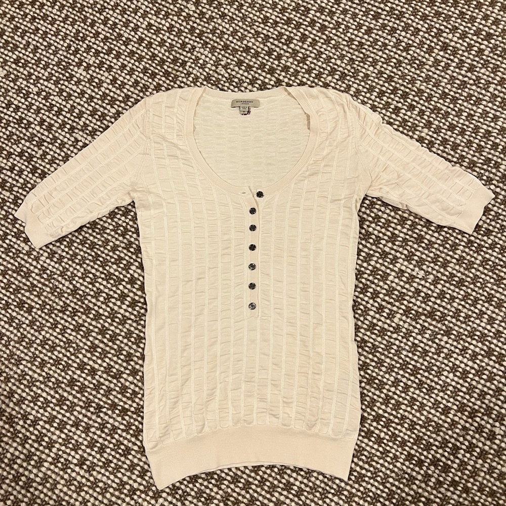 Burberry Cream Cable-Knit V-Neck Sweater